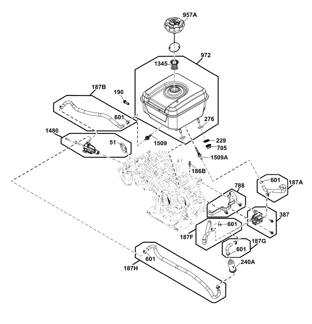 Fuel Supply Group Diagram and Parts List for 25E337-0029-F1  Briggs and Stratton Engine